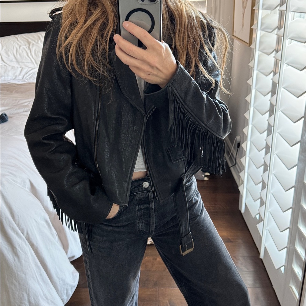 NEW Cleobella Belted Fringe Leather Jacket